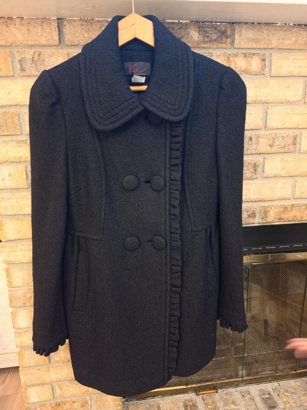 Vintage Black Wool Blend Double-Breasted Coat